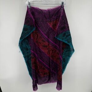 Vintage Oscar de la Renta Wool Metallic Paisley Scarf Purple‎ Teal 33x33 Luxury